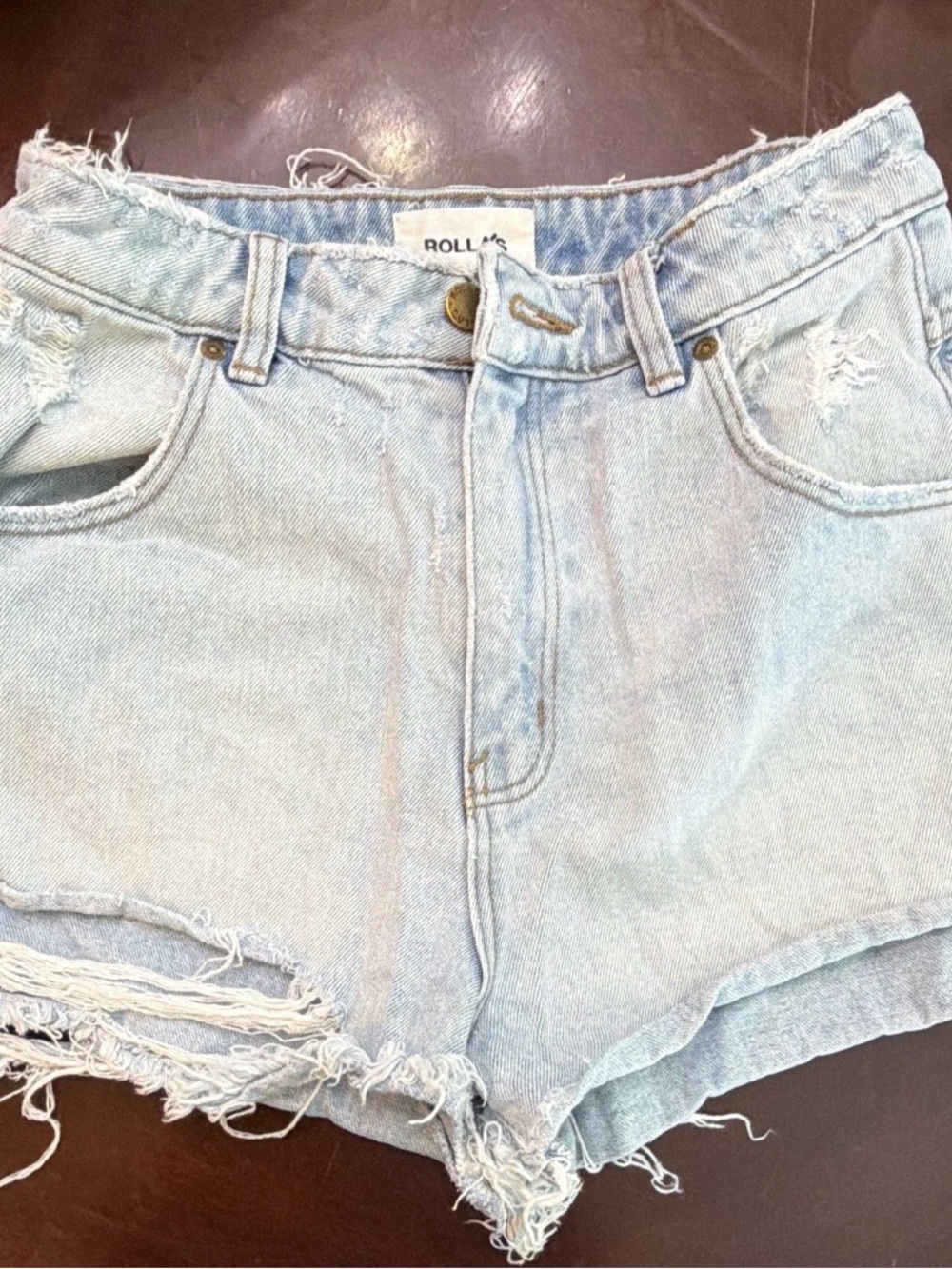 ROLLA'S Faded Light Blue Distressed Denim Cutoff Shorts